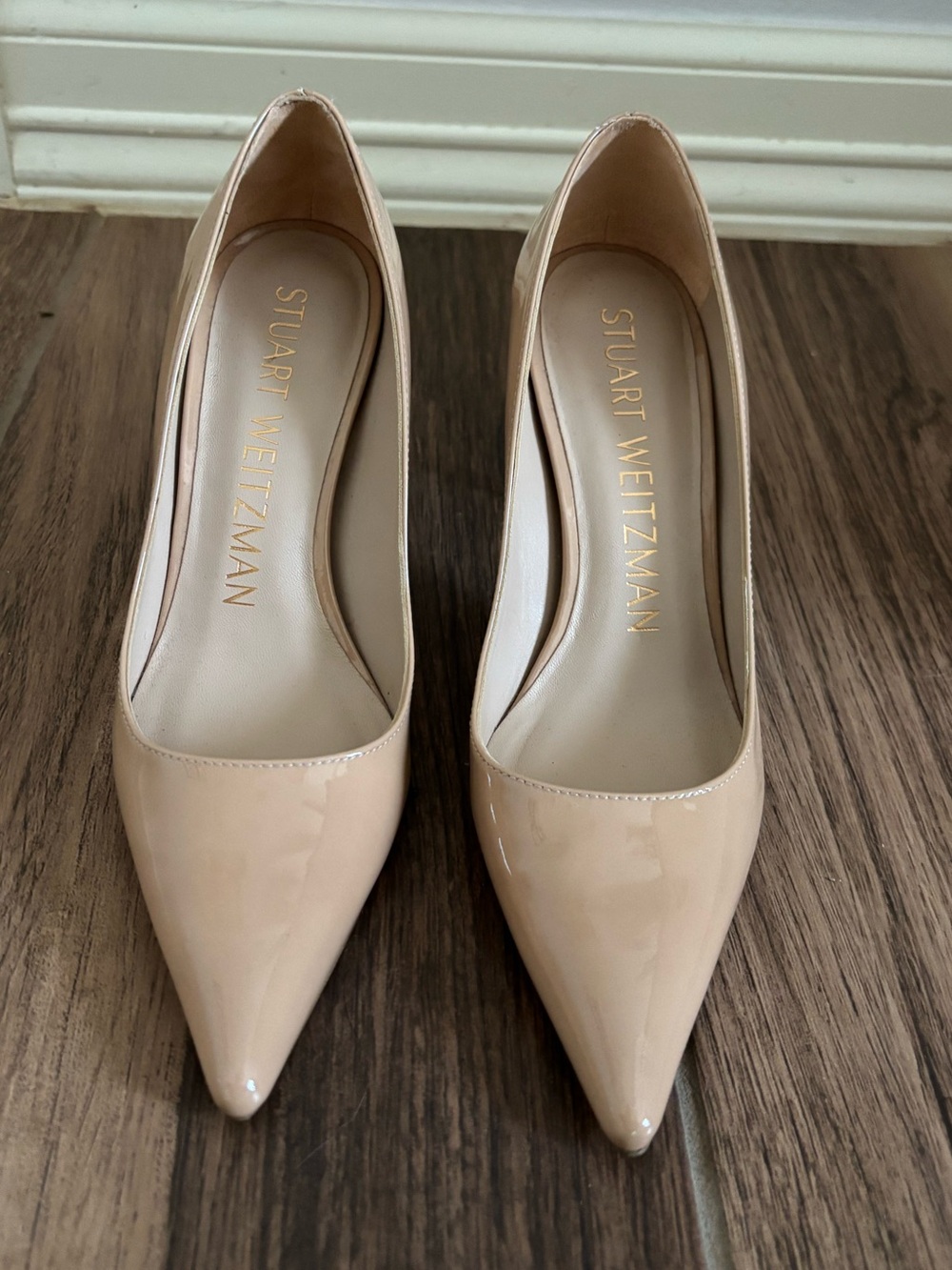 Stuart Weitzman Blush Patent Pointed-Toe Pumps
